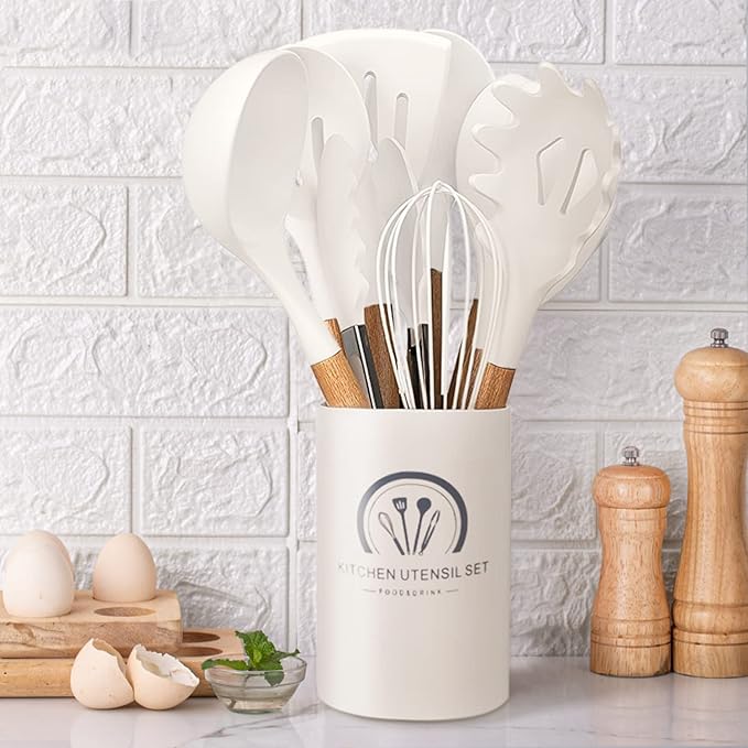 UTENSILIOS DE COCINA CON MANGO DE MADERA SET X 12