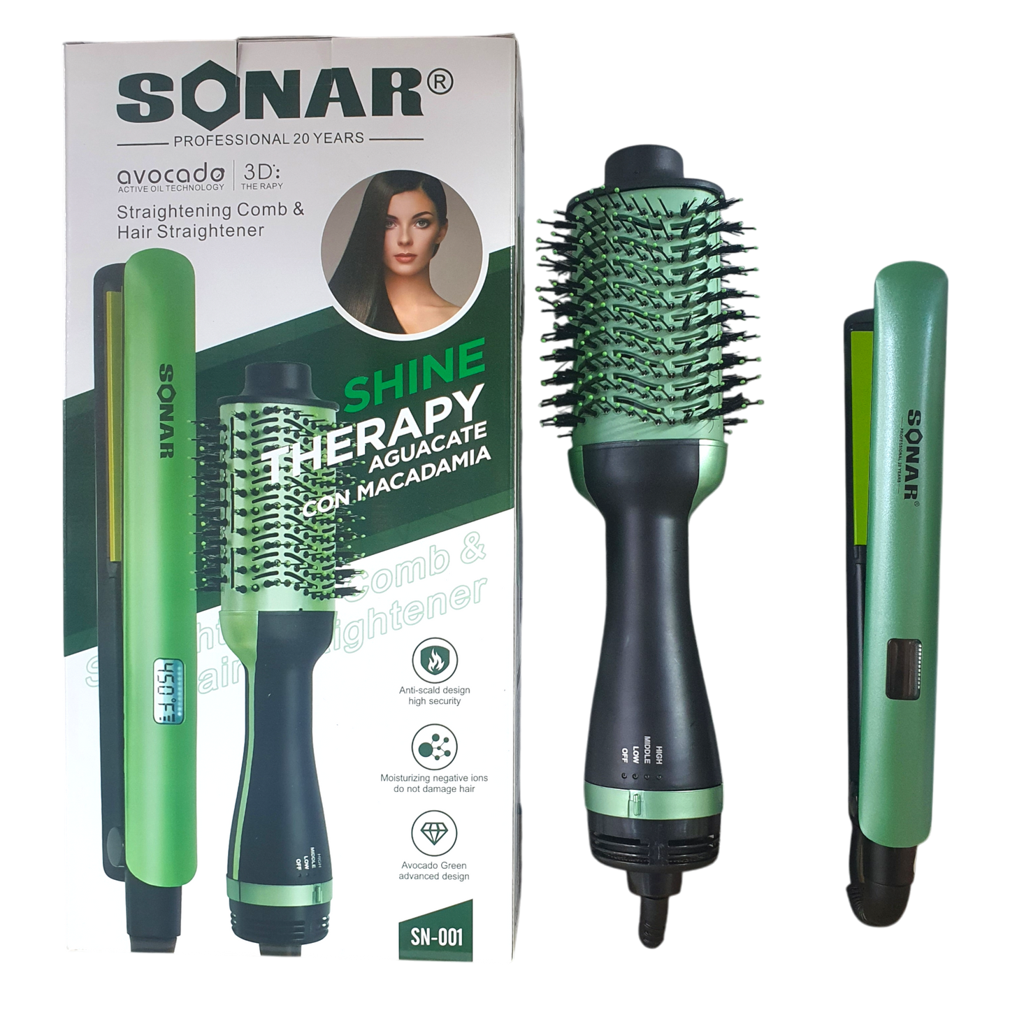 COMBO 2 EN 1 PLANCHA DE PELO Y PEINE  SN-001